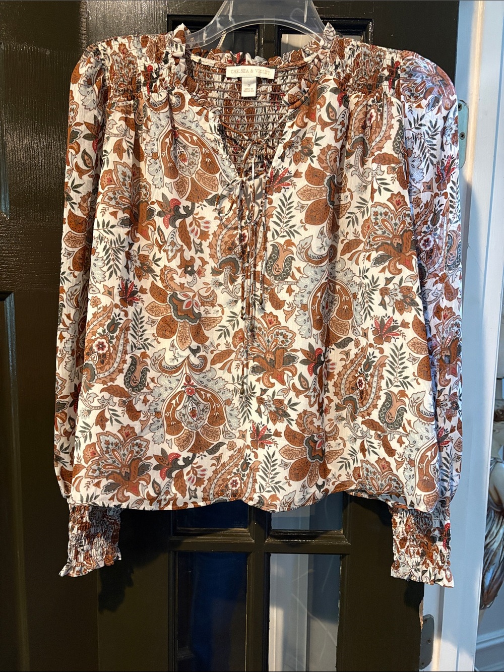 Chelsea & Violet Cream, Brown and Rust Paisley Peasant Blouse